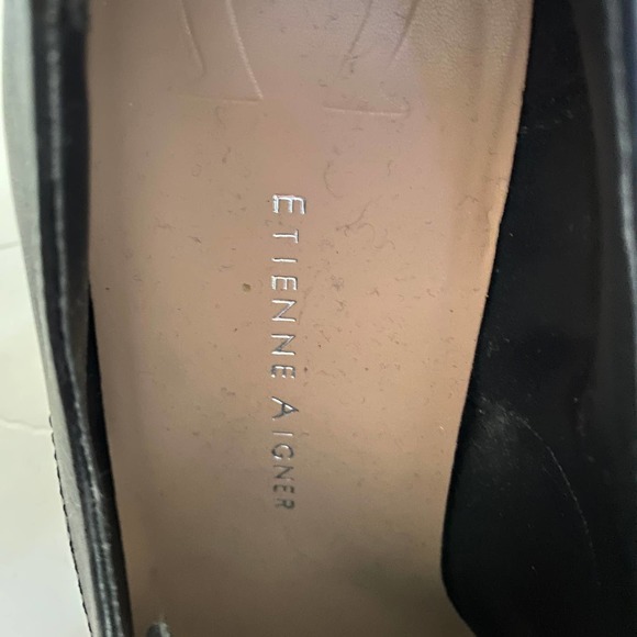 Etienne Aigner Black Oxford Leather Lace Up Bootie Heels Size 8.5 Excellent Cond - Picture 3 of 7